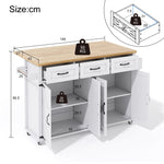 Kitchen Island Fold-down Worktop, 4 Doors 3 Drawers, White