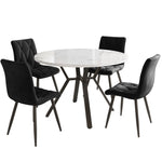 Dining Table and Chair Set 5-Piece Round Marble Table 4 Ergonomic Chairs Black Metal & Black Suede