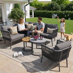 Garden Lounge Set for 5-6 People, 6-Piece Modular Corner Outdoor Sofa with Cushions, PE Rattan Grey