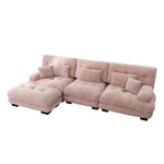 Luxury Modular Corner Sofa - Oversized L-shaped Cloud Couch with Ottoman, Chenille Pink