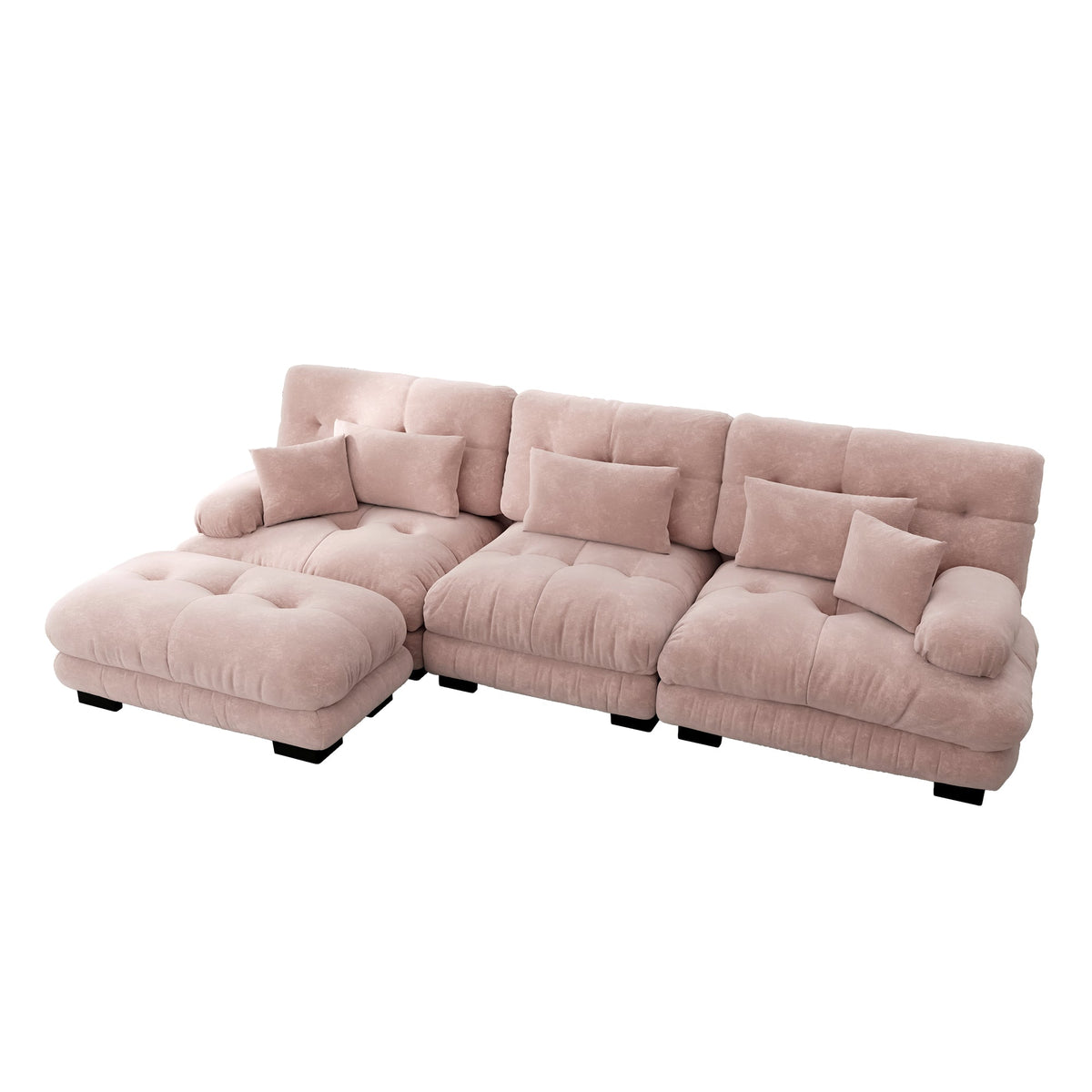 Luxury Modular Corner Sofa - Oversized L-shaped Cloud Couch with Ottoman, Chenille Pink