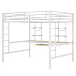 Loft Bed with Desk and Bookshelves, 140x200 cm Metal Frame, White