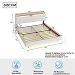 Upholstered Bed 160x200 cm with USB & LED Light, Beige Linen