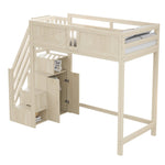 Solid Wood Loft Bed 90 x 200 cm with Safety Door and Storage Ladder, Wood Color