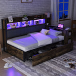 Iron Sofa Bed 90x200cm, Storage, Desk, LED/Sockets - Wood Color