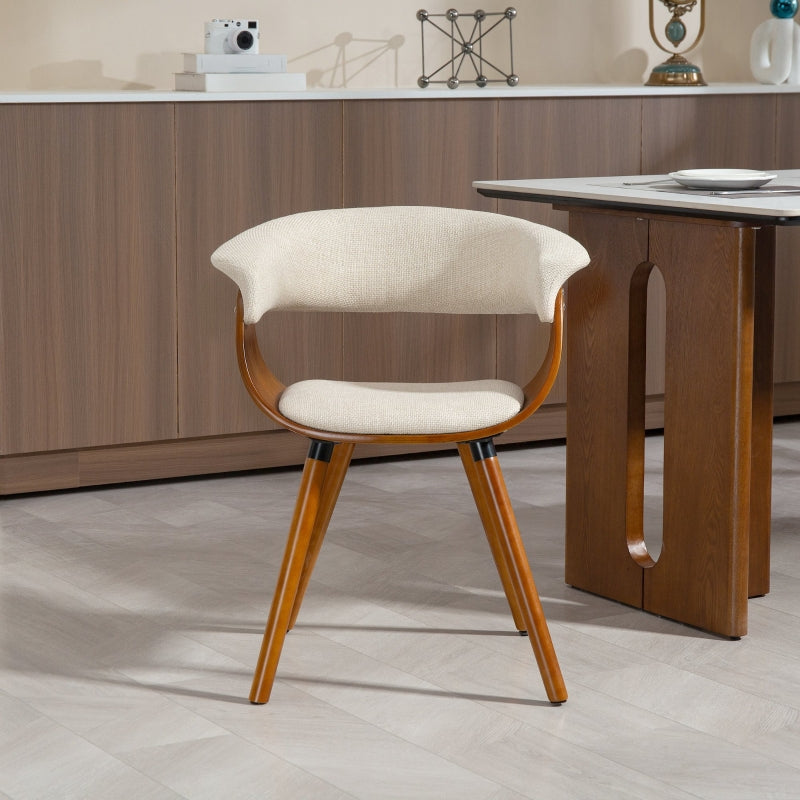 Dining Chair, Upholstered Armchair with Wooden Legs, Beige