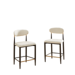 2-Pack Counter Height Bar Stools French Country Upholstered Curved Back - Black/Coffee Frame Cream Fabric