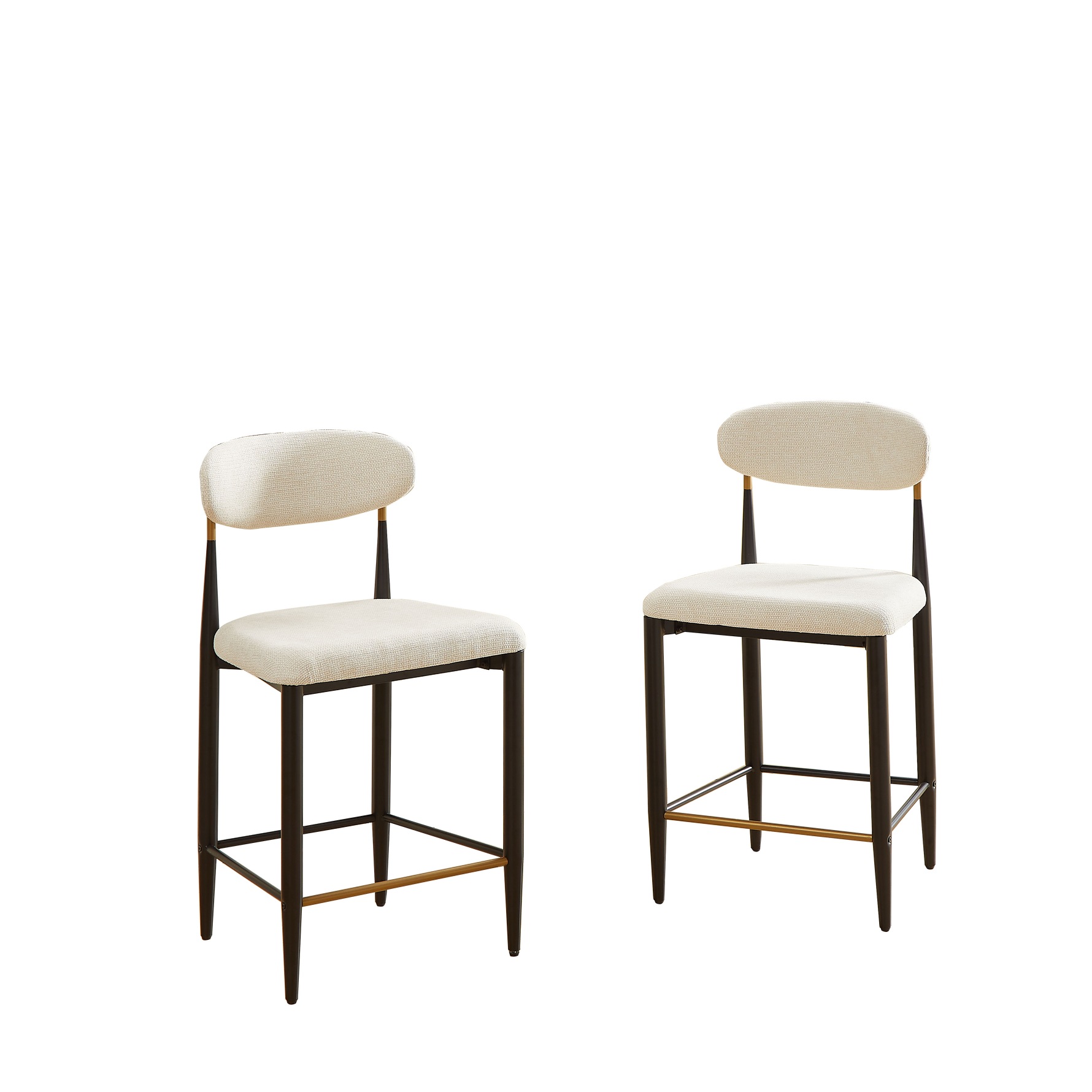 2-Pack Counter Height Bar Stools French Country Upholstered Curved Back - Black/Coffee Frame Cream Fabric