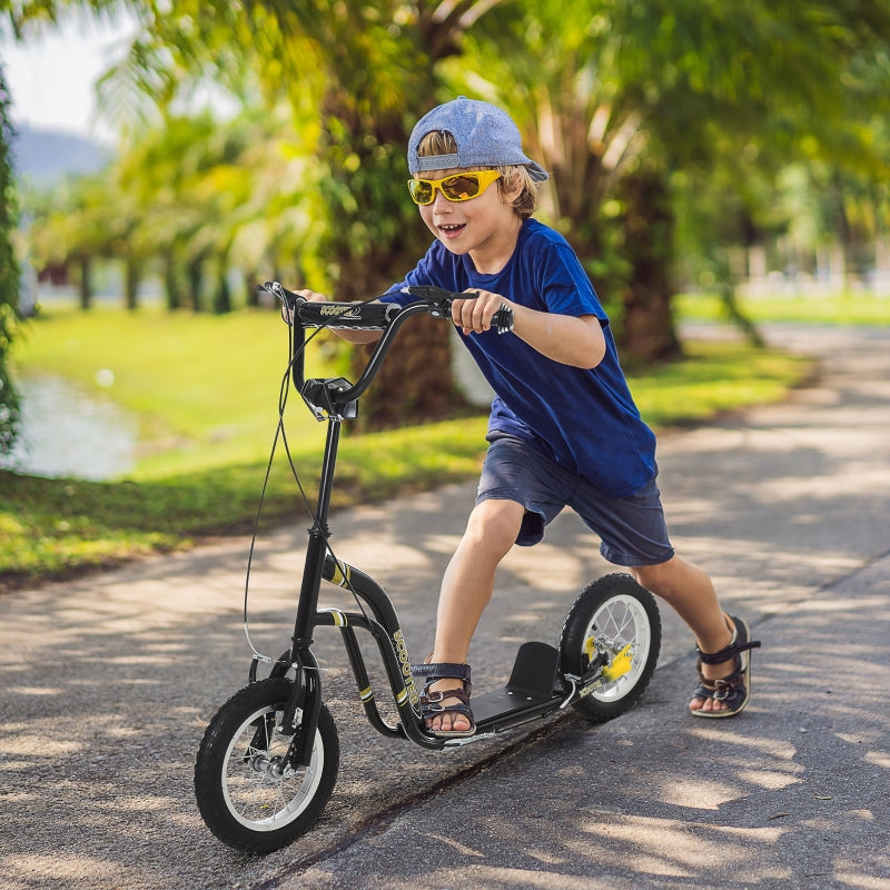 Kids' Scooter with 12-Inch Pneumatic Tires and Kickboard, Aluminum, Black