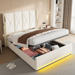 Hydraulic Storage Bed with LED & USB, 160x200 cm, Velour