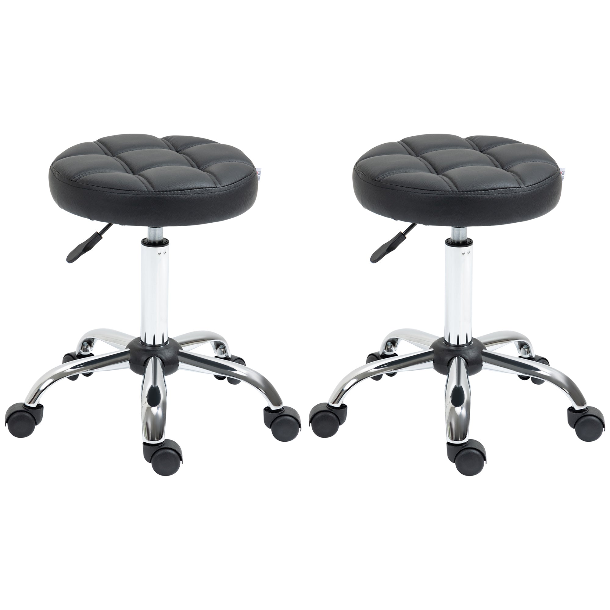 Salon Stools, Height Adjustable Swivel Rolling, Faux Leather Black