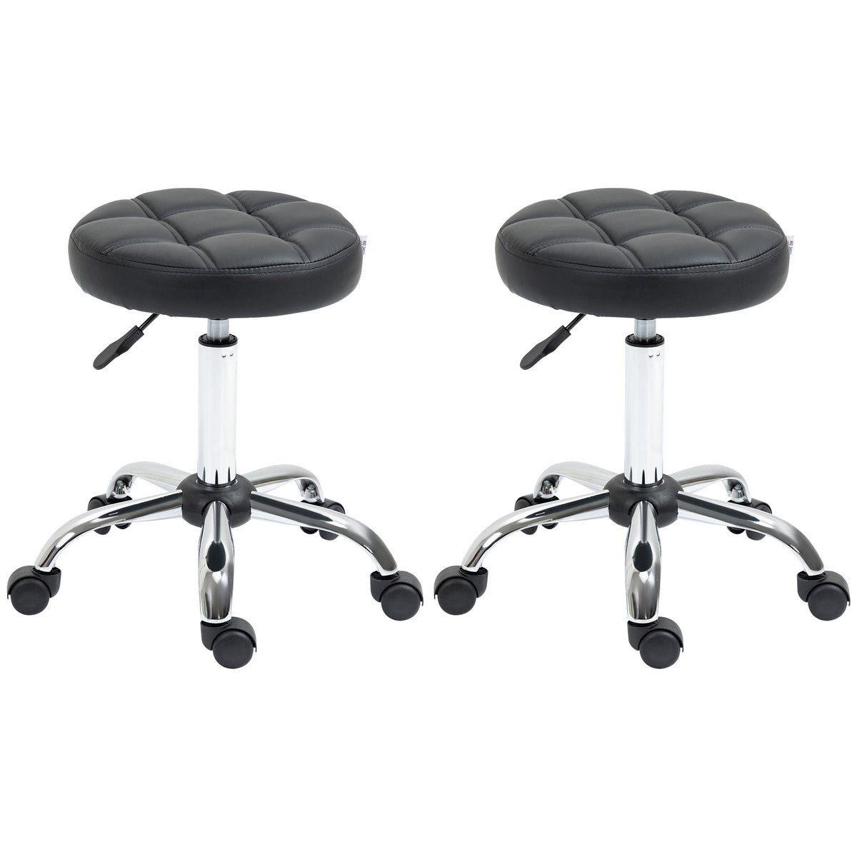 Salon Stools, Height Adjustable Swivel Rolling, Faux Leather Black