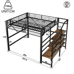 Loft Bed 140x200cm with LED Light Strip, Black Metal
