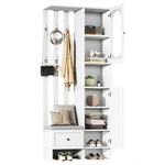 Compact Wardrobe Set with 2 Cabinets, Tempered Glass, Shoe Bench & Cushion, White