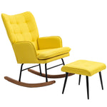 Rocking Chair with Footstool, Relaxing Armchair 130 kg Capacity, Linen Look Beige