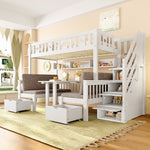 Multifunctional Loft Bed, 90x200cm 2-in-1 Bed & Desk Storage Ladder, White