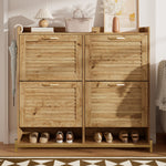 Shoe Cabinet Modern 4 Door Wooden Slat Metal Frame - 108.5x24x100cm