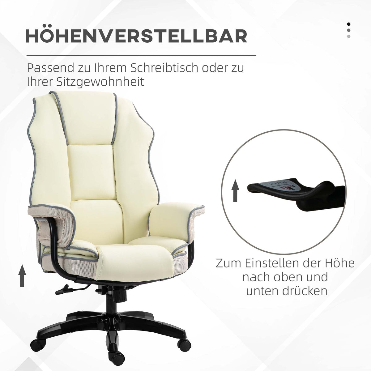 Office Chair, Ergonomic Adjustable Reclining, Cream