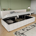 Upholstered Single Sofa Bed 90x200cm Hydraulic Storage Check Pattern - Beige Velvet