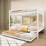 Bunk Bed with Pull-Out Bed and High Railings, 140x200cm Iron Frame, White