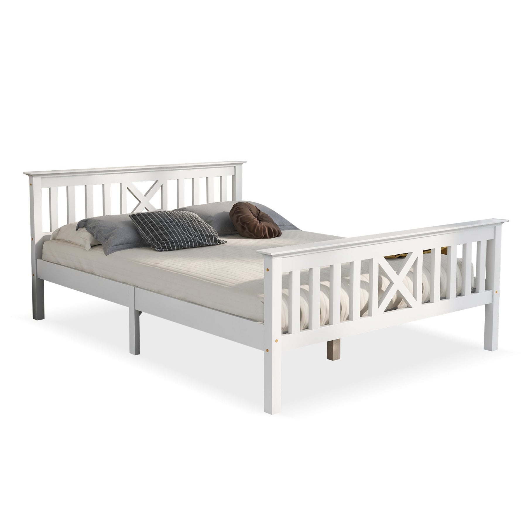 Wooden Bed Double Bed, 140 x 200 cm, Solid Pine, White