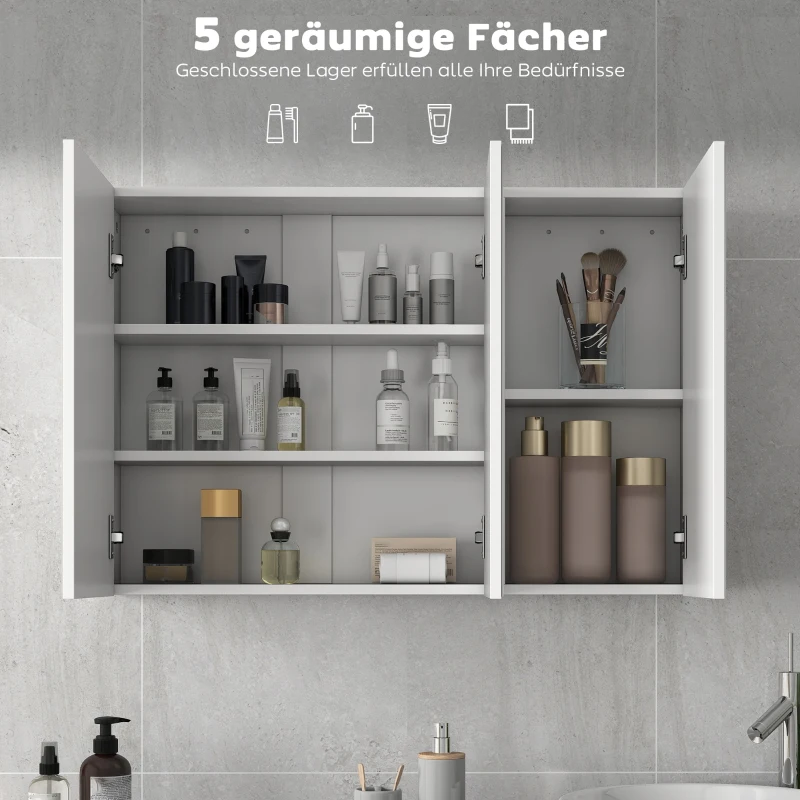 Bathroom Mirror Cabinet, 3 Mirrored Doors, Wall Mounted, White Chipboard