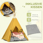 Pet Bed, Teepee Design with Soft Cushion & Floor Mat, for Dogs and Cats, Fabric