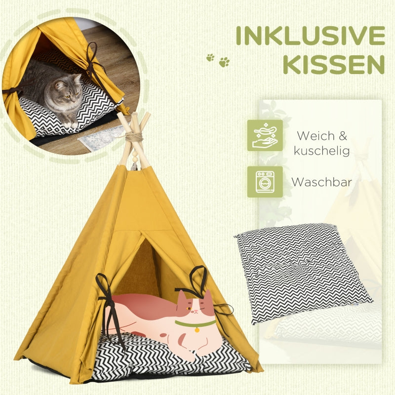 Pet Bed, Teepee Design with Soft Cushion & Floor Mat, for Dogs and Cats, Fabric