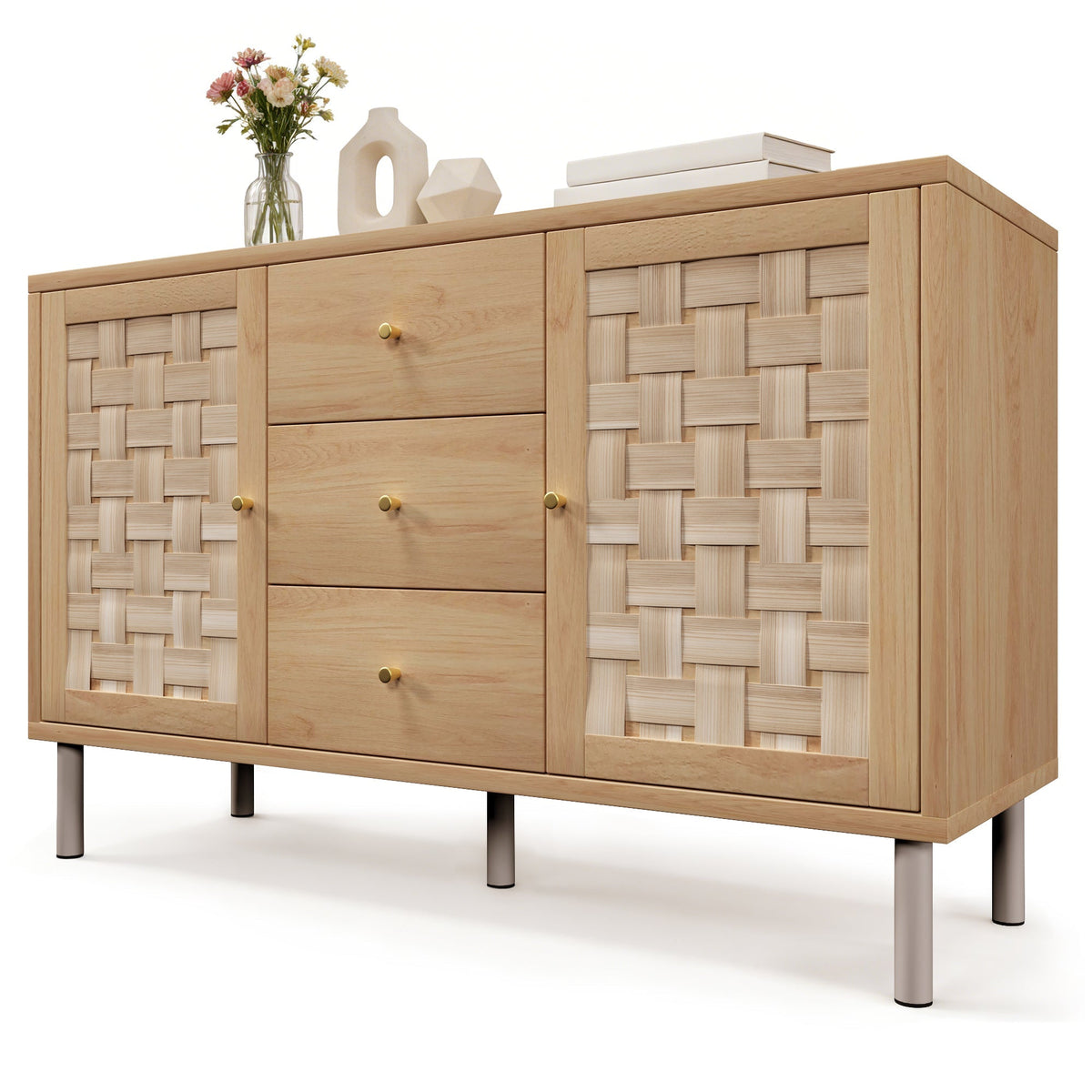 Country-style Chest of Drawers, 120x40x75 cm with 2 Doors and 3 Drawers, Oak-colored