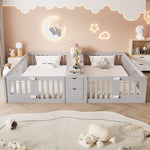 Kids Wooden Bed 90x200cm with Drawer & Safety Rail, Grey