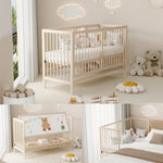 Wooden Baby Bed 140x60cm Multifunctional Convertible Side Bed Desk Height-Adjustable Spruce Natural