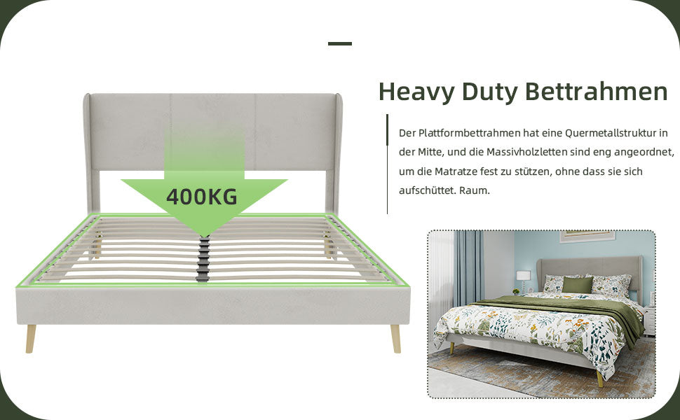 Modern Minimalist Upholstered Bed with Plush Headboard, 160x200 cm, Beige