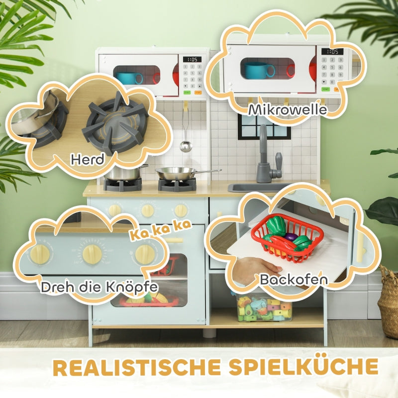 AIYAPLAY Play Kitchen Set with Microwave, Stove, Oven, Utensils, blue