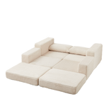 Corduroy 2-in-1 Sofa Bed with Two Pillows, Removable Footstool and Modular Design, Corduroy