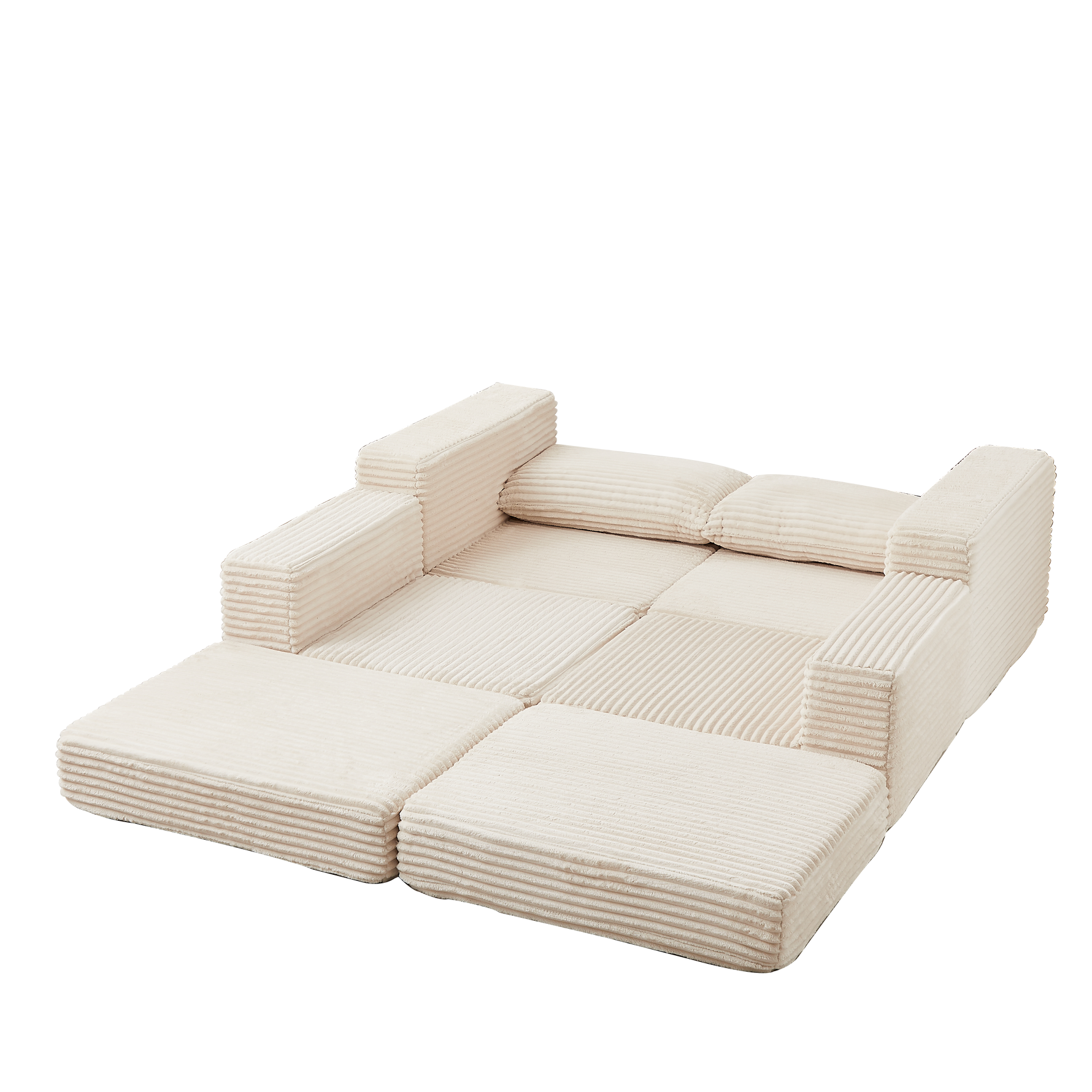 Corduroy 2-in-1 Sofa Bed with Two Pillows, Removable Footstool and Modular Design, Corduroy