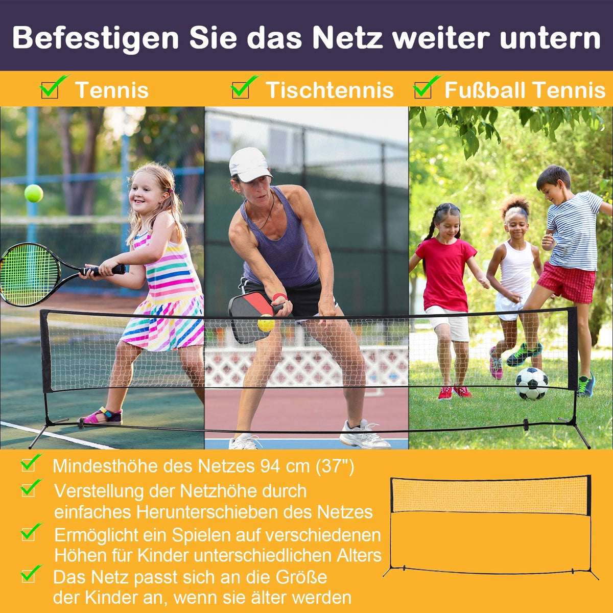 Badminton Net Portable, 2 Heights, PE