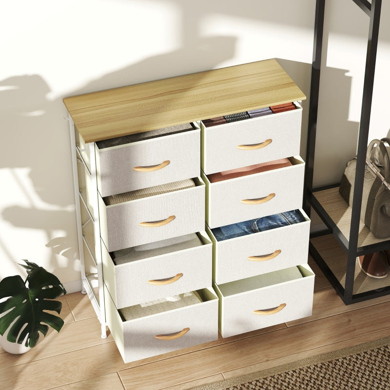 Bedroom Chest of Drawers, 8 Fabric Drawers, Steel, Beige