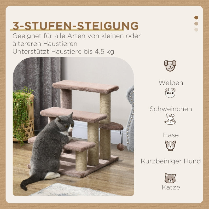 Cat Tree, 3 Steps Play Ball, Brown