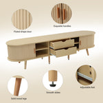 Living Room TV Cabinet with Storage, Round Table Top, 2 Drawers, MDF Wood Grain