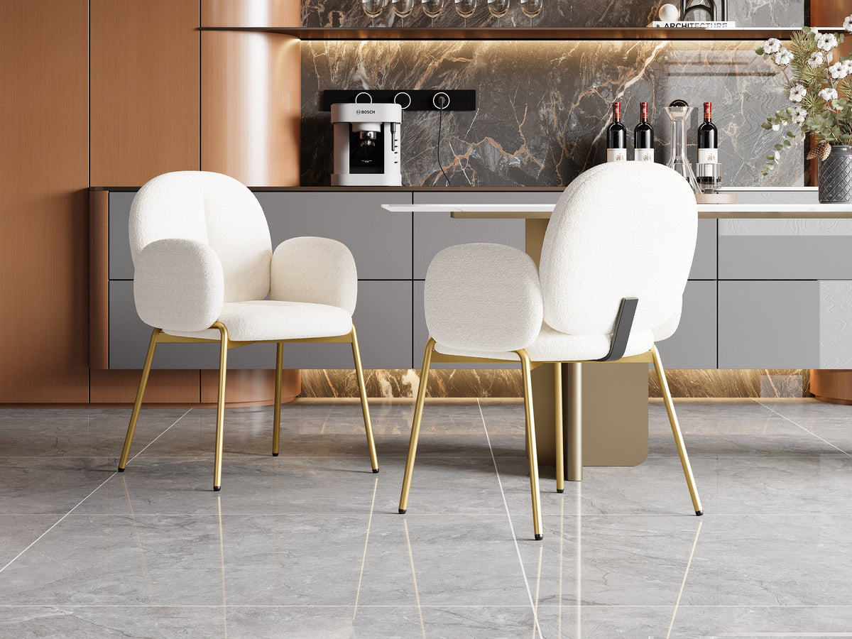 Dining Chairs and Lounge Chairs with Gold Legs, Set of 2, Beige Teddy