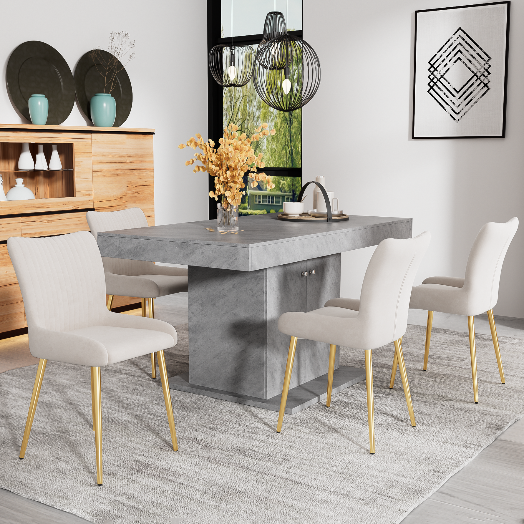 Velvet Dining Chair Set of 2 Gold Metal Legs Lumbar Support - Beige