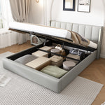 Upholstered Bed 140x200cm Hydraulic Storage LED USB Adjustable Headboard PU Grey