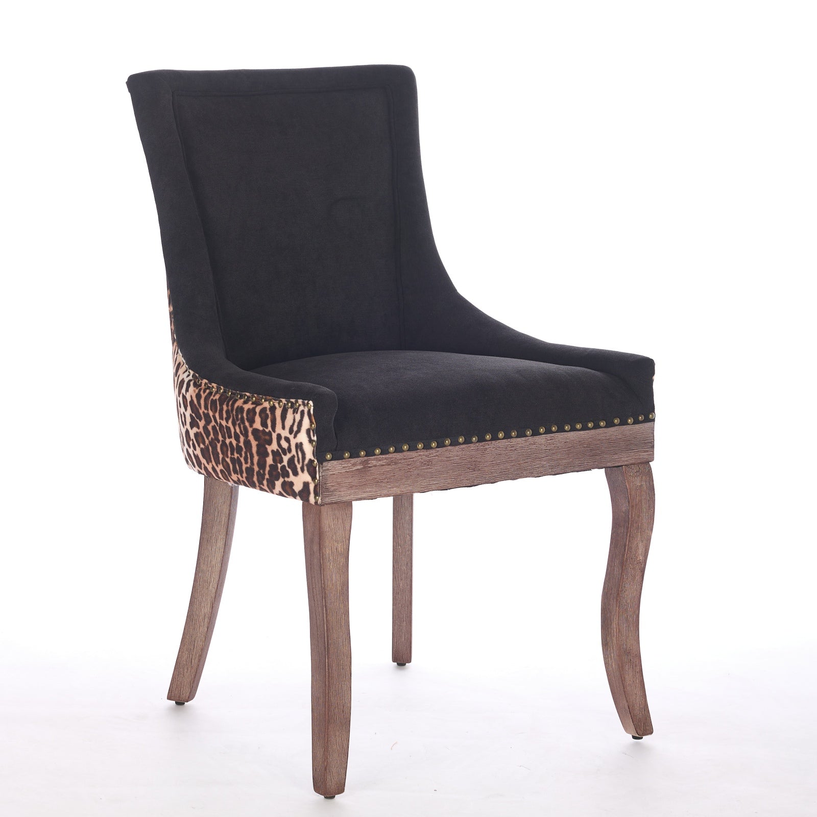 Ultra Side Dining Chair, Set of 2, Thick Fabric, Solid Wood Legs, Leopard Print Fabric