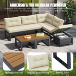 Garden Furniture Set with 3-Position Adjustable Reclining Backrest, Comfort Cushions and Storage, Beige