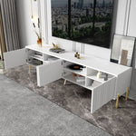 TV Cabinet 190cm Grooved Door Gold Legs - White