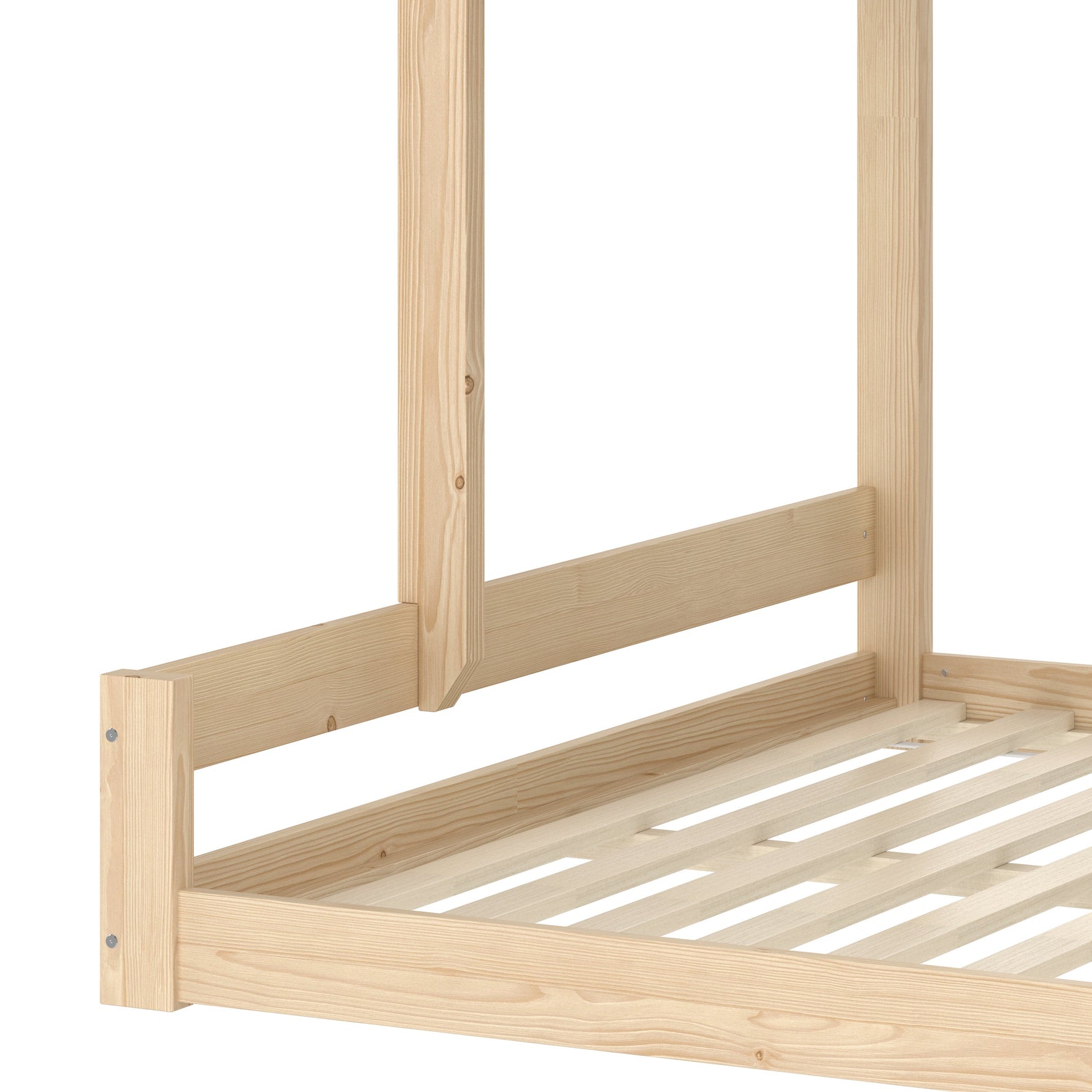 Bunk Bed with Storage Ladder and House Railing, 90x200cm and 140x200cm, Natural and White