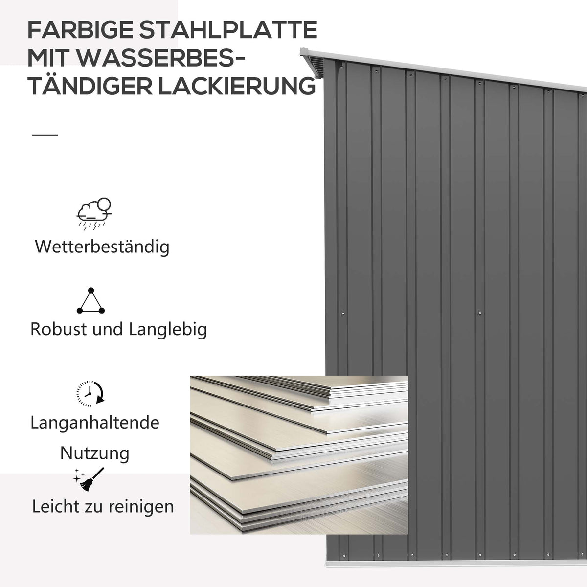 Steel Garden Shed Lockable Cabinet Pent Roof 100x103x160cm, Grey