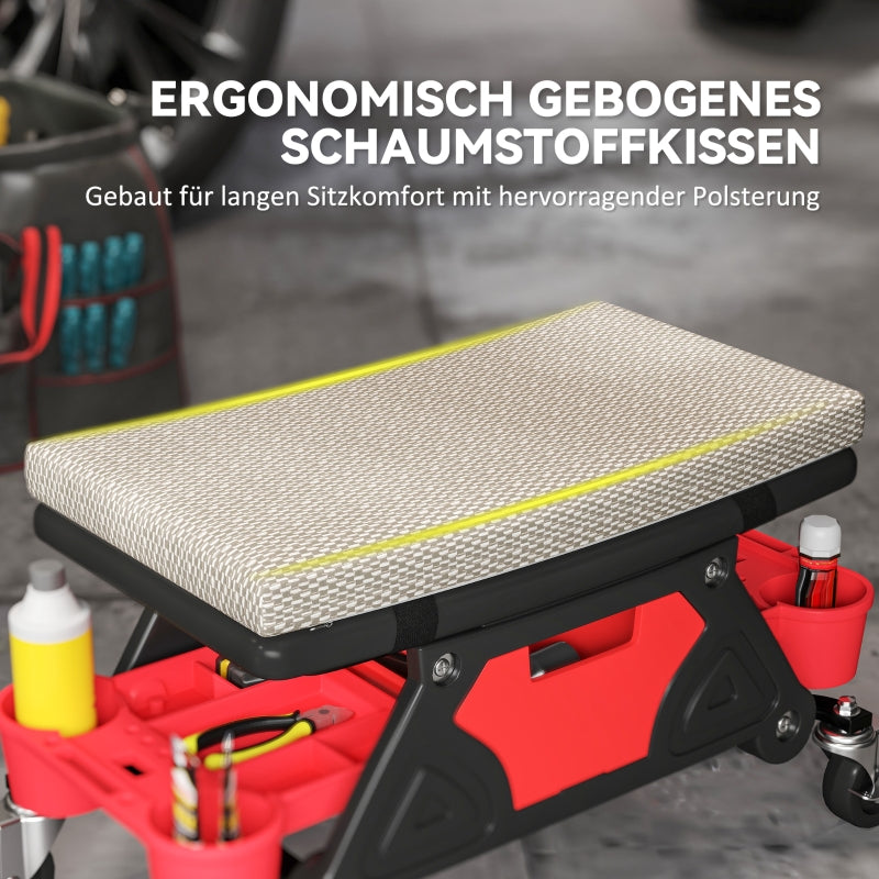 Workshop Stool, Rolling Seat with Storage Drawer, 135 kg Load Capacity, Gray