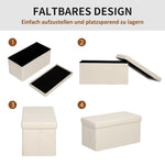 Bench with Storage, Foldable Upholstered Bed Chest, Velvet Cream White