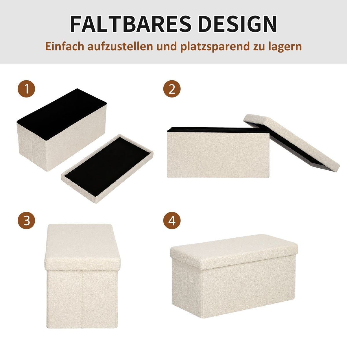 Bench with Storage, Foldable Upholstered Bed Chest, Velvet Cream White